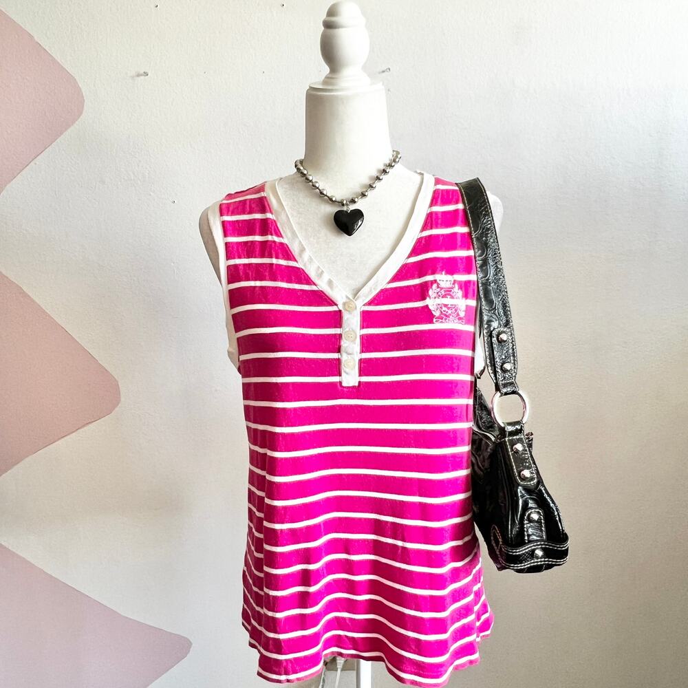 Lauren Ralph Lauren Tank Top Womens M Pink Nautical Striped Costal Crest‎